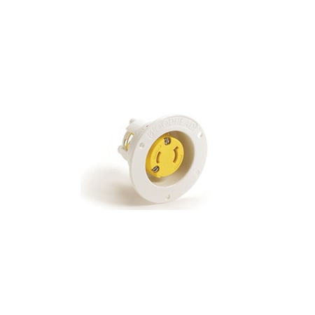 Woodhead Locking Receptacle, L1-15R, 15 A, 125V AC, Single Phase, 2 Pole, Yellow 2504MB
